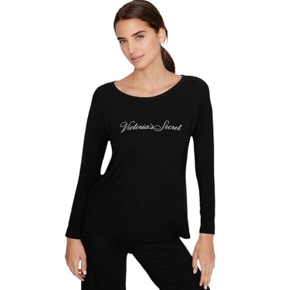 VS Heavenly Super Soft Modal Long Sleeve Wrap Open Back Top, Black, Medium - Picture 1 of 7